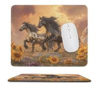 MSYKANIX Rustic Modern Horse Soft Stitched Edge Mouse Pad,Beautiful Colorful Wildlife Aztec Horses Floral Sunflowers Sunset Non-Slip Mousepad for Office,Home 25x30 cm