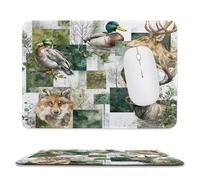MSYKANIX Rustic Modern Mallard Duck Soft Stitched Edge Mouse Pad,Cute Watercolor Hunting Theme Cabin Wildlife Deer Moose Fox Non-Slip Mousepad for Office,Home 20x24 cm