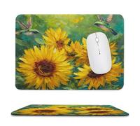 MSYKANIX Rustic Modern Sunflower Non-Slip Mousepad,Beautiful Watercolor Oil Painting Spring Garden Flower Hummingbird with Most Types of Mouse,Stitched Edges for Decoration 7.9x9.4 Inch