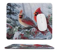 MSYKANIX Rustic Realistic Bird Non-Slip Mousepad,Cute Colorful Winter Forest Snow Pine Trees Red Birds with Most Types of Mouse,Stitched Edges for Decoration 25x30 cm
