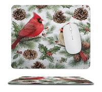 MSYKANIX Rustic Realistic Bird Soft Stitched Edge Mouse Pad,Cute Colorful Winter Christmas Pine Leaves Pinecone Red Birds Non-Slip Mousepad for Office,Home 25x30 cm