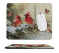 MSYKANIX Rustic Realistic Bird Soft Stitched Edge Mouse Pad,Cute Colorful Winter Forest Snow Pine Trees Red Birds Butterfly Non-Slip Mousepad for Office,Home 25x30 cm