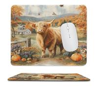 MSYKANIX Rustic Realistic Cow Soft Stitched Edge Mouse Pad,Colorful Farmhouse Highland Yak Fall Thanksgiving Pumpkin Floral Non-Slip Mousepad for Office,Home 25x30 cm
