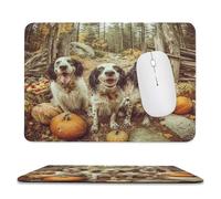 MSYKANIX Rustic Realistic Dog Soft Stitched Edge Mouse Pad,Vintage Cute Autumn Forest Thanksgiving Theme Fruit Pumpkins Non-Slip Mousepad for Office,Home