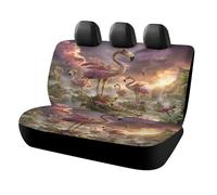 MSYKANIX Rustic Realistic Flamingo Car Cover Set for Rear Bench Seat with Polyester,Modern Colorful Beautiful Garden Animal Pink Floral Lotus Sunset Back Covers Universal