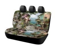 MSYKANIX Rustic Realistic Italian Beach Car Cover Set for Rear Bench Seat with Polyester,Beautiful Colorful Coastal Village Ocean Botanical Flower Back Covers Universal