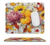 MSYKANIX Rustic Realistic Pumpkin Soft Stitched Edge Mouse Pad,Watercolor Wooden Boards Fall Thanksgiving Maple Leaves Floral Non-Slip Mousepad for Office,Home 25x30 cm