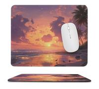 MSYKANIX Rustic Realistic Summer Beach Soft Stitched Edge Mouse Pad,Colorful Oil Painting Palm Trees Ocean Animal Seagulls Coastal Sunset Non-Slip Mousepad for Office,Home 25x30 cm
