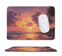 MSYKANIX Rustic Realistic Summer Beach Soft Stitched Edge Mouse Pad,Colorful Oil Painting Palm Trees Ocean Animal Seagulls Coastal Sunset Non-Slip Mousepad for Office,Home 20x24 cm
