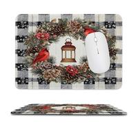 MSYKANIX Rustic Vintage Bird Non-Slip Mousepad,Colorful Abstract Black White Plaid Christmas Pine Leaves Pinecone with Most Types of Mouse,Stitched Edges for Decoration 20x24 cm