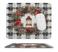 MSYKANIX Rustic Vintage Bird Non-Slip Mousepad,Colorful Abstract Black White Plaid Christmas Pine Leaves Pinecone with Most Types of Mouse,Stitched Edges for Decoration 25x30 cm