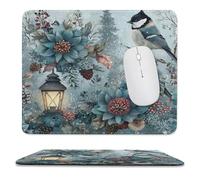MSYKANIX Rustic Vintage Bird Non-Slip Mousepad,Colorful Cute Christmas Theme Plant Pine Leaf Pinecone Flower Birds with Most Types of Mouse,Stitched Edges for Decoration 25x30 cm
