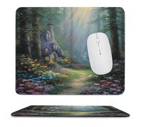 MSYKANIX Rustic Vintage Cabin Soft Stitched Edge Mouse Pad,Fantasy Watercolor Fairy Tale Forest Pine Floral Daisies Butterfly Non-Slip Mousepad for Office,Home 25x30 cm