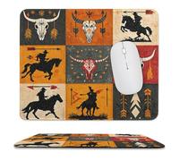 MSYKANIX Rustic Vintage Cowboy Non-Slip Mousepad,Abstract Colorful Boho Mid Century Western Cowboy Cow Skull with Most Types of Mouse,Stitched Edges for Decoration 25x30 cm