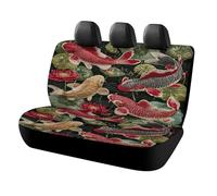 MSYKANIX Rustic Vintage Fish Car Cover Set for Rear Bench Seat with Polyester,Modern Colorful Red Floral Lotus Leaves Japanese Golden Fish Back Covers Universal
