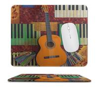 MSYKANIX Rustic Vintage Guitar Soft Stitched Edge Mouse Pad,Abstract Colorful Music Theme Musical Instruments Piano Notes Non-Slip Mousepad for Office,Home 25x30 cm