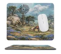 MSYKANIX Rustic Vintage Horse Non-Slip Mousepad,Beautiful Colorful American Western Farm Horses Windmill Flower with Most Types of Mouse,Stitched Edges for Decoration 25x30 cm