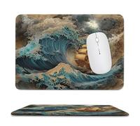 MSYKANIX Rustic Vintage Pirate Ship Non-Slip Mousepad,Colorful Modern Japanese Ocean Great Wave Nautical Sailboat with Most Types of Mouse,Stitched Edges for Decoration 20x24 cm