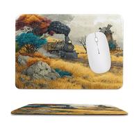 MSYKANIX Rustic Vintage Steam Train Soft Stitched Edge Mouse Pad,Beautiful Colorful Autumn Forest Windmill Antique Railway Train Non-Slip Mousepad for Office,Home