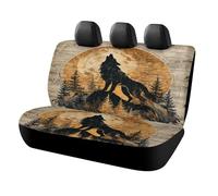 MSYKANIX Rustic Vintage Wolf Car Rear Seat Covers Interior for Trucks SUV,Colorful Cabin Wooden Board Forest Pine Tree Full Moon Howling Wolf Automotive Accessories