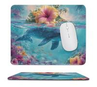 MSYKANIX Rustic Watercolor Dolphin Soft Stitched Edge Mouse Pad,Colorful Ocean Underwater World Cute Dolphin Coastal Palm Hibiscus Non-Slip Mousepad for Office,Home 25x30 cm