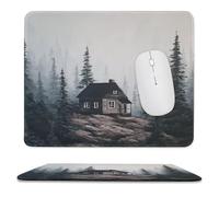 MSYKANIX Rustic Watercolor Foggy Forest Soft Stitched Edge Mouse Pad,Realistic Cabin Misty Forest Mountain Farmhouse Pine Trees Non-Slip Mousepad for Office,Home 25x30 cm
