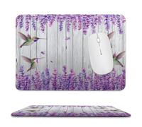 MSYKANIX Rustic Watercolor Lavender Soft Stitched Edge Mouse Pad,Beautiful Wooden Boards Spring Garden Floral Hummingbirds Non-Slip Mousepad for Office,Home 20x24 cm