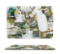MSYKANIX Rustic Watercolor Mallard Duck Non-Slip Mousepad,Modern Cute Hunting Theme Cabin Wildlife Deer Moose Bird with Most Types of Mouse,Stitched Edges for Decoration 20x24 cm