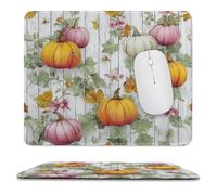 MSYKANIX Rustic Watercolor Pumpkin Non-Slip Mousepad,Realistic Wooden Boards Fall Thanksgiving Maple Leaves Floral with Most Types of Mouse,Stitched Edges for Decoration 25x30 cm