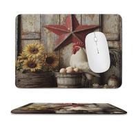 MSYKANIX Rustic Western Rooster Non-Slip Mousepad,Colorful Wooden Board Farmhouse Texas Star Eggs Floral Sunflowers with Most Types of Mouse,Stitched Edges for Decoration 20x24 cm