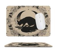 MSYKANIX Vintage Abstract Black Cat Non-Slip Mousepad,Mid Century Rustic Gothic Moon Boho Indian Mandala Floral Plant Leaf with Most Types of Mouse,Stitched Edges for Decoration 20x24 cm