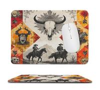 MSYKANIX Vintage Abstract Cowboy Non-Slip Mousepad,Colorful Rustic Boho Mid Century Western Cowboy Cow Skull with Most Types of Mouse,Stitched Edges for Decoration 20x24 cm