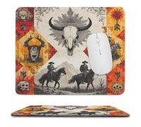 MSYKANIX Vintage Abstract Cowboy Non-Slip Mousepad,Colorful Rustic Boho Mid Century Western Cowboy Cow Skull with Most Types of Mouse,Stitched Edges for Decoration 25x30 cm