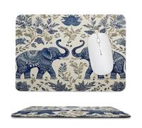 MSYKANIX Vintage Abstract Elephant Non-Slip Mousepad,Rustic Cute Indian Mandala Plant Floral Boho Animal Elephant with Most Types of Mouse,Stitched Edges for Decoration 20x24 cm