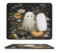 MSYKANIX Vintage Abstract Ghost Soft Stitched Edge Mouse Pad,Rustic Colorful Halloween Gothic Pumpkins Plant Leaves Flower Non-Slip Mousepad for Office,Home 25x30 cm