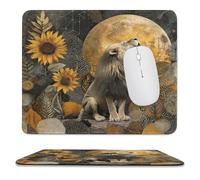 MSYKANIX Vintage Abstract Lion Non-Slip Mousepad,Rustic Colorful Spring Garden Flower Sunflowers Starry Sky Full Moon with Most Types of Mouse,Stitched Edges for Decoration 25x30 cm