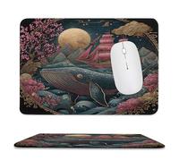 MSYKANIX Vintage Abstract Whale Non-Slip Mousepad,Modern Colorful Ocean Ship Floral Cherry Blossom Nautical Full Moon with Most Types of Mouse,Stitched Edges for Decoration 20x24 cm