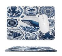 MSYKANIX Vintage Abstract Whale Soft Stitched Edge Mouse Pad,Rustic Colorful Ocean Animal Octopus Shells Nautical Compass Non-Slip Mousepad for Office,Home 20x24 cm