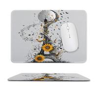 MSYKANIX Vintage Beautiful Eiffel Tower Soft Stitched Edge Mouse Pad,Modern Abstract Paris Floral Sunflowers Music Theme Notes Butterfly Non-Slip Mousepad for Office,Home 20x24 cm