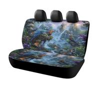 MSYKANIX Vintage Beautiful Parrot Car Rear Seat Covers Interior for Trucks SUV,Colorful Rustic Tropical Rainforest Waterfall Animal Bird Flower Automotive Accessories