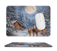 MSYKANIX Vintage Cabin Deer Soft Stitched Edge Mouse Pad,Rustic Winter Forest Snow Pine Red Bird Christmas Elk Full Moon Non-Slip Mousepad for Office,Home 20x24 cm