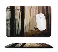 MSYKANIX Vintage Cabin Foggy Forest Non-Slip Mousepad,Rustic Realistic Misty Forest Trees Wildlife Deer Moose with Most Types of Mouse,Stitched Edges for Decoration 20x24 cm
