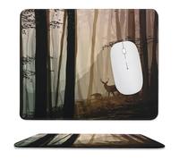 MSYKANIX Vintage Cabin Foggy Forest Soft Stitched Edge Mouse Pad,Rustic Realistic Misty Forest Trees Wildlife Deer Moose Non-Slip Mousepad for Office,Home 25x30 cm