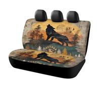 MSYKANIX Vintage Cabin Wolf Car Rear Seat Covers Interior for Trucks SUV,Rustic Colorful Wooden Board Forest Pine Tree Full Moon Howling Wolf Automotive Accessories