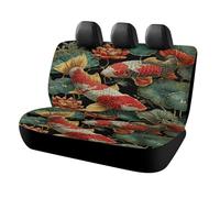 MSYKANIX Vintage Colorful Fish Car Rear Seat Covers Interior for Trucks SUV,Modern Rustic Red Floral Lotus Leaves Japanese Golden Fish Automotive Accessories