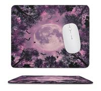 MSYKANIX Vintage Colorful Full Moon Non-Slip Mousepad,Abstract Fantasy Forest Night Trees Halloween Gothic Bats with Most Types of Mouse,Stitched Edges for Decoration 25x30 cm