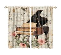 MSYKANIX Vintage Colorful Piano Blackout Curtains,Watercolor Abstract Mid Century Modern Spring Flower Music Note Guitar Rod Pocket Window Drapes for Living Room 2 Panels,Each 91.5Wx160L cm