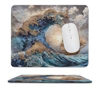 MSYKANIX Vintage Colorful Pirate Ship Non-Slip Mousepad,Rustic Modern Japanese Ocean Great Wave Nautical Sailboat with Most Types of Mouse,Stitched Edges for Decoration 25x30 cm