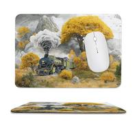 MSYKANIX Vintage Colorful Steam Train Soft Stitched Edge Mouse Pad,Beautiful Rustic Autumn Forest Windmill Antique Railway Train Non-Slip Mousepad for Office,Home