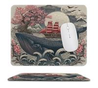 MSYKANIX Vintage Colorful Whale Non-Slip Mousepad,Abstract Modern Ocean Ship Flower Cherry Blossom Nautical Full Moon with Most Types of Mouse,Stitched Edges for Decoration 25x30 cm